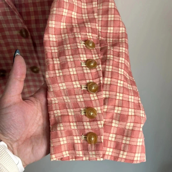 Free People Olivia Gingham Tie Waist Blazer Medium Oversized Preppy Boho Office - Picture 5 of 10